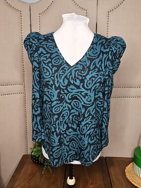 Chicos Woodblock Romantic Tee Peacock Teal